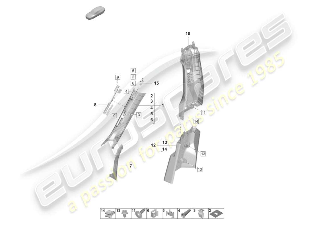 porsche 2026 (taycan 9j1-2) rivestimento del montante a rivestimento del montante b superiore diagramma delle parti