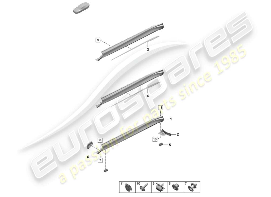 porsche 2026 (taycan 9j1-2) accessori per modanature laterali diagramma delle parti