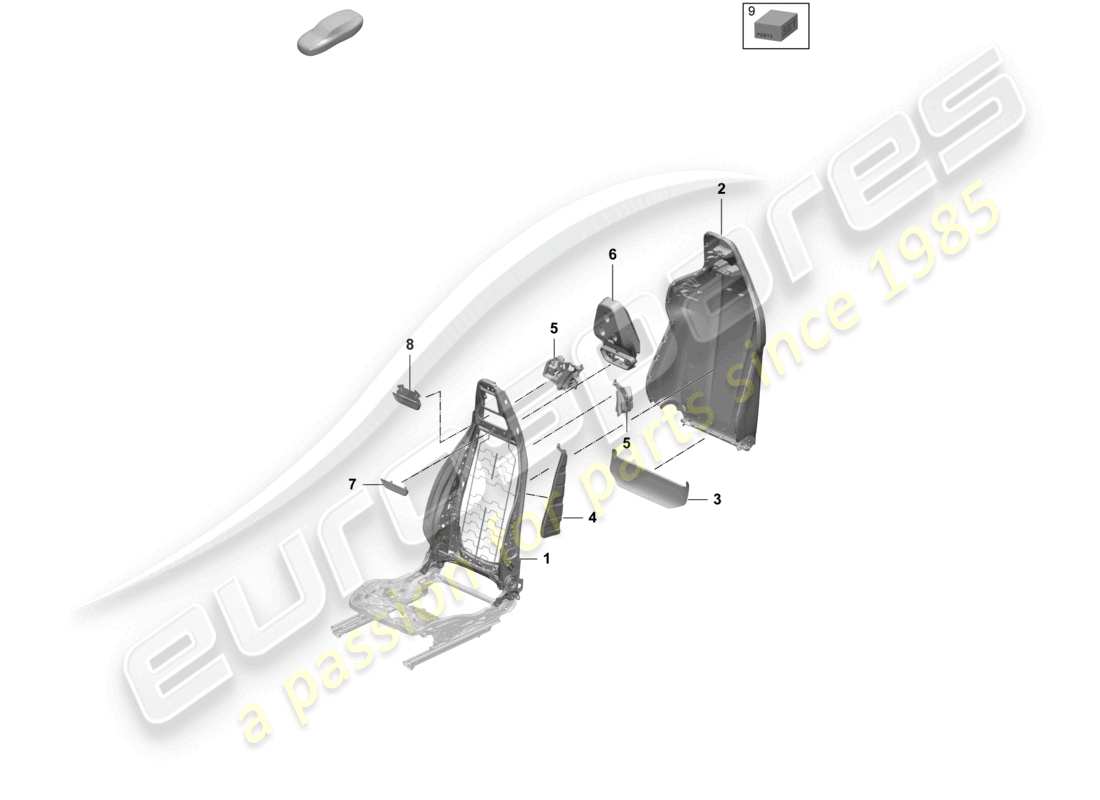 porsche 2025 (macan-e) telaio dello schienale, rivestimento dello schienale, sedile sportivo diagramma delle parti
