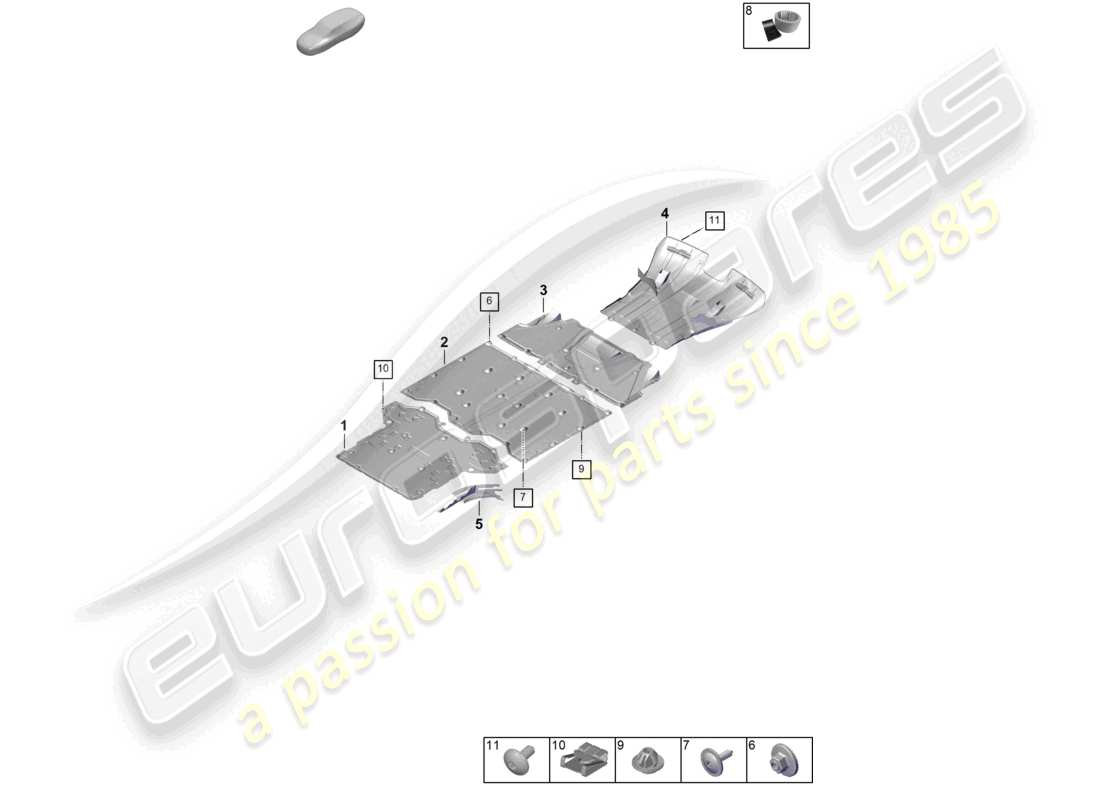 porsche 2025 (992-2 gt3) schema delle parti degli accessori per il rivestimento del sottoscocca cw