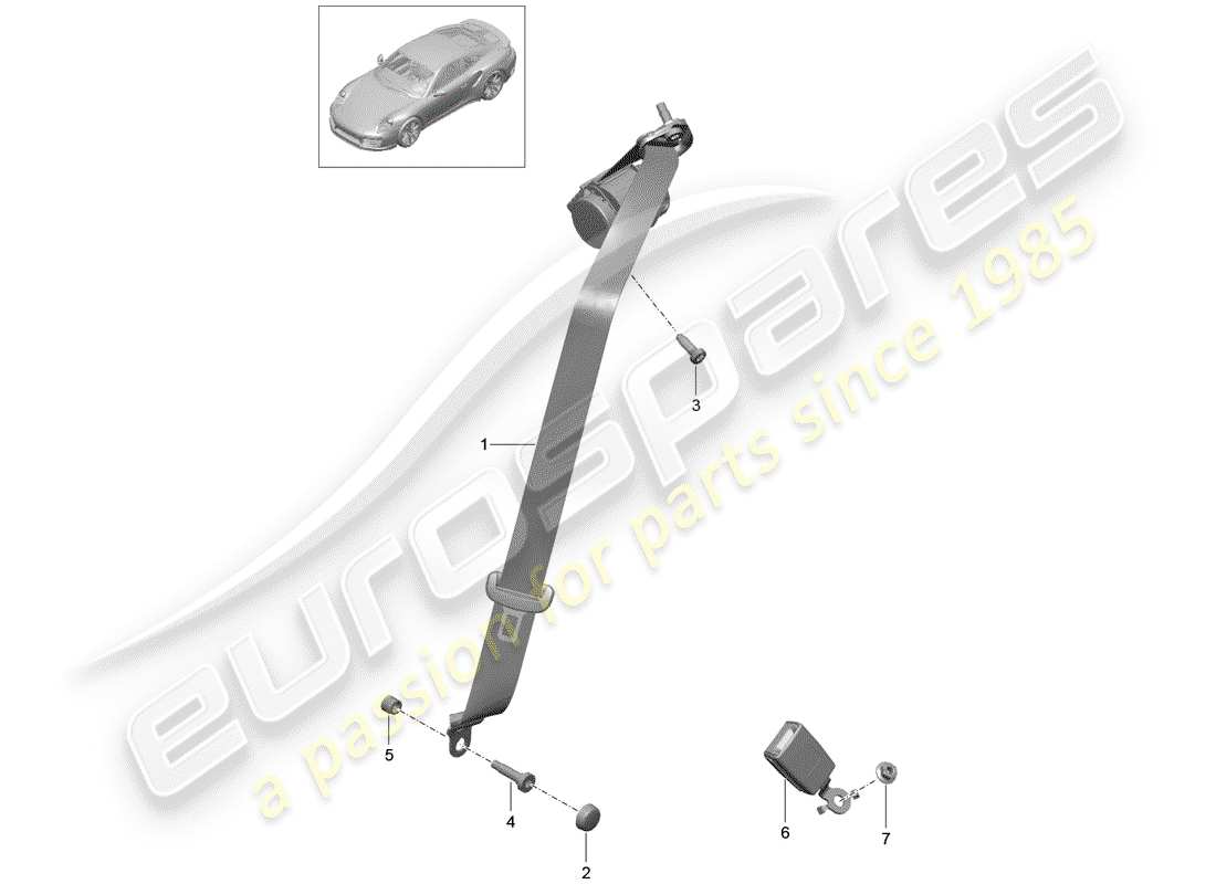porsche 2018 (991-2 turbo) cintura di sicurezza a tre punti diagramma delle parti
