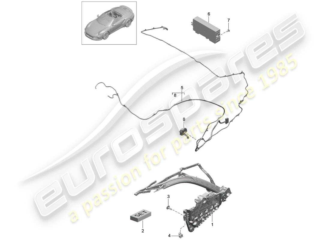 porsche 2018 (991-2 turbo) telaio superiore diagramma delle parti