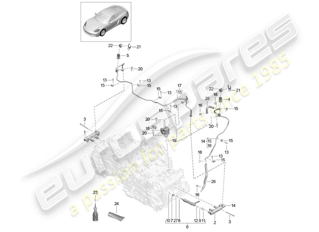 porsche 2023 (718 cayman) schema elettrico delle parti della pompa ad alta pressione del tubo di raccolta del carburante