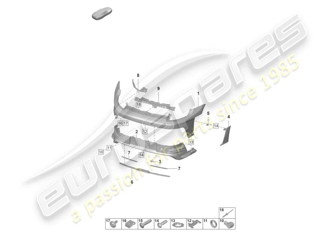 porsche 2021 (992-1 gt3/rs/st) paraurti posteriore gt3 rs diagramma delle parti