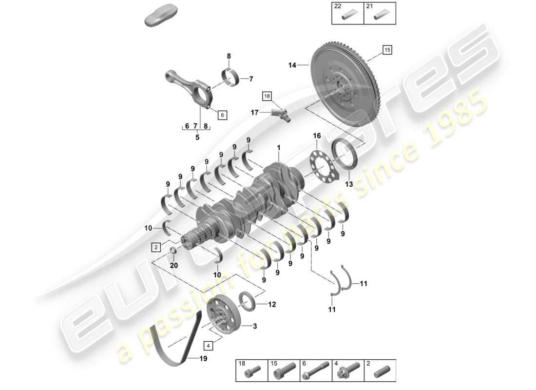 porsche 2021 (718 cayman gt4) biella albero motore volano diagramma delle parti