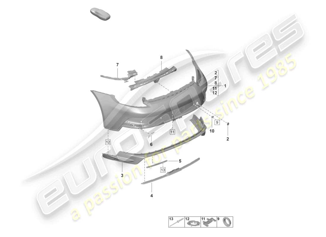 porsche 2022 (992-1 gt3/rs/st) paraurti posteriore gt3 diagramma delle parti