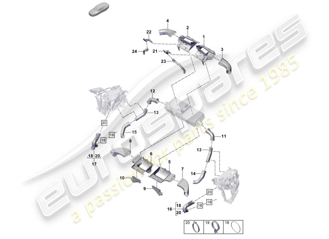 porsche 2025 (992-2 turbo / s) diagramma delle parti del radiatore dell'aria di sovralimentazione della guida dell'aria