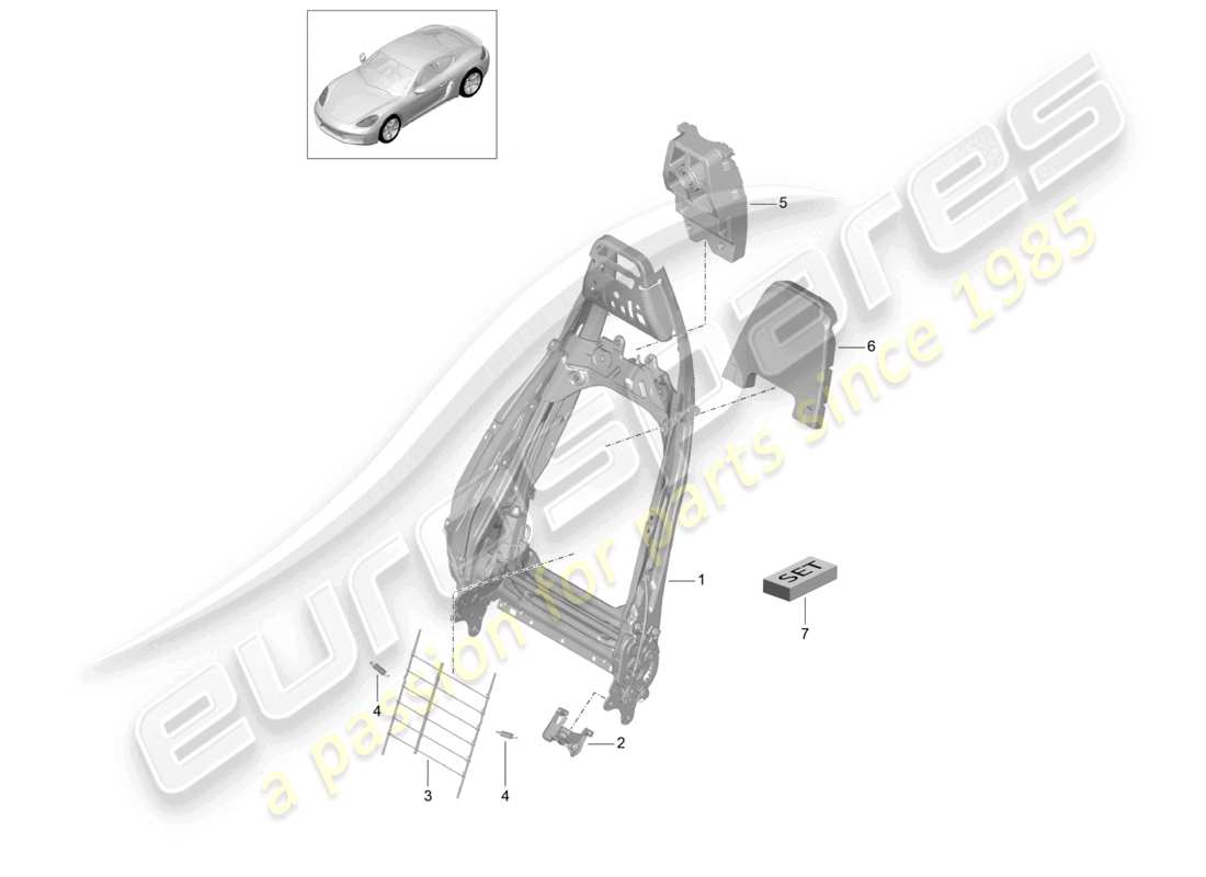 porsche 2024 (718 cayman) telaio dello schienale sedile sportivo plus accessori schema delle parti