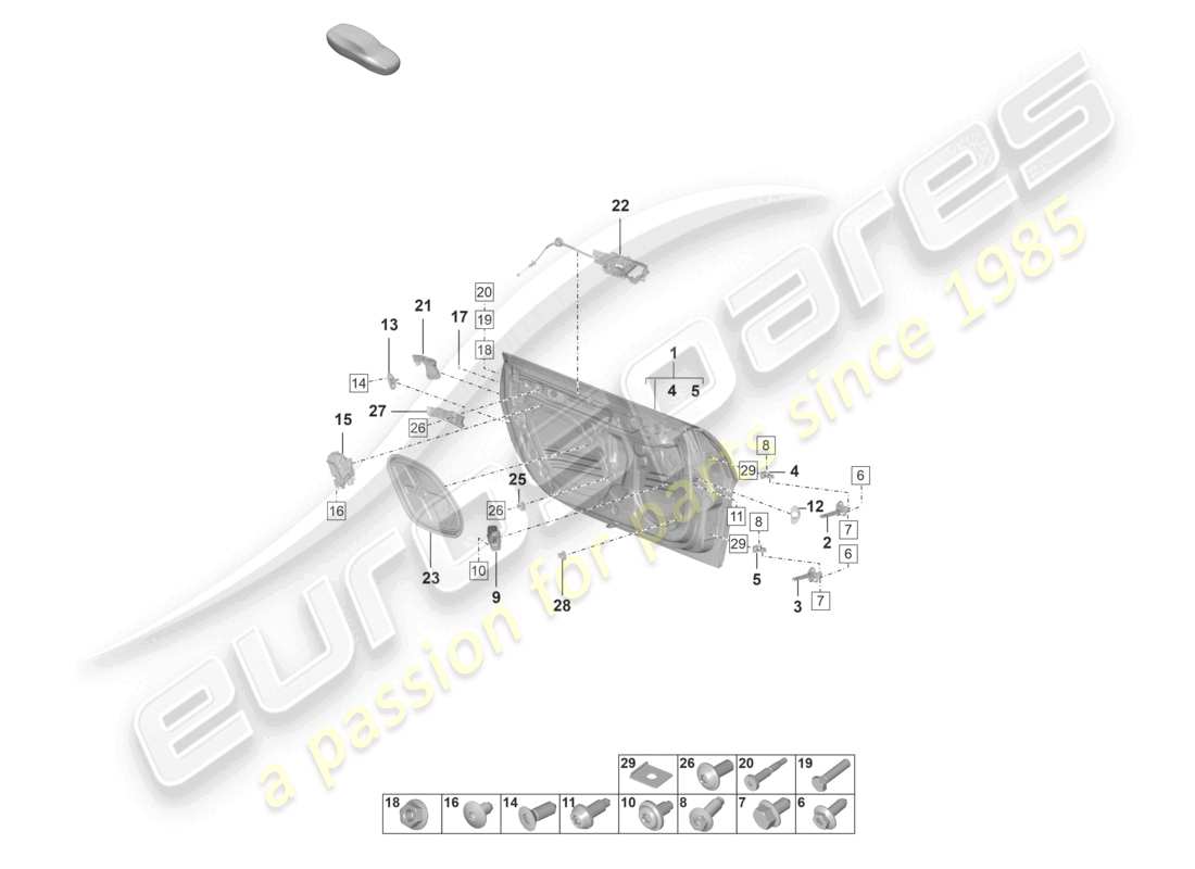 porsche 2023 (992-1 gt3/rs/st) guscio della porta diagramma delle parti