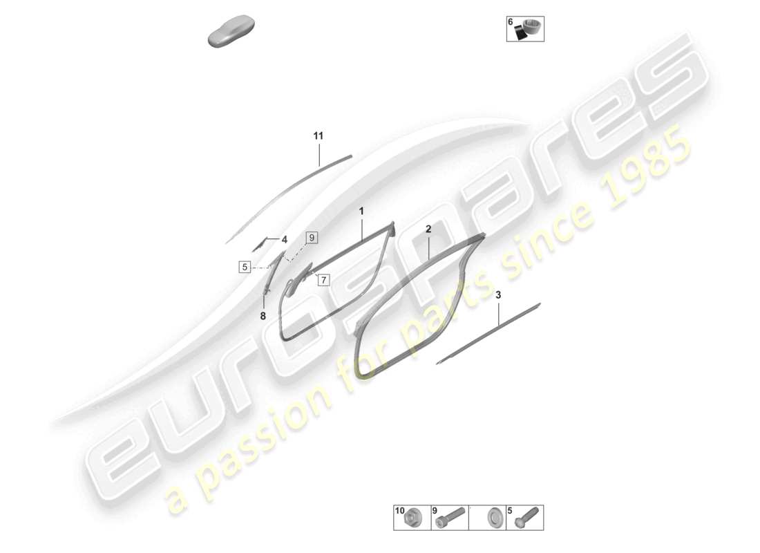 porsche 2023 (992-1 gt3/rs/st) modanature per guarnizioni porte diagramma delle parti