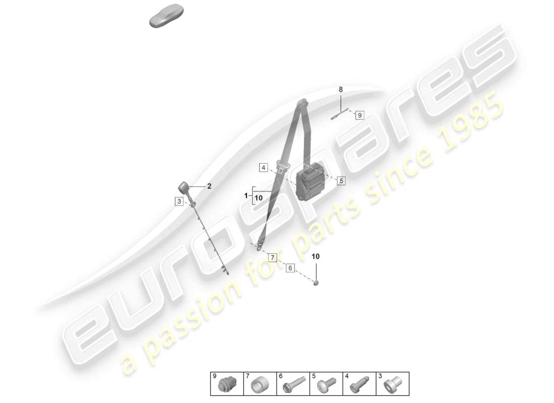 porsche 2025 (992-2 gt3/rs/st) cintura di sicurezza a tre punti anteriore chiusura della cintura diagramma delle parti