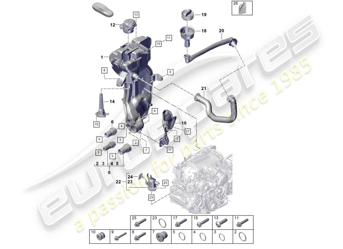 porsche 2021 (718 cayman gt4) motore (olio press./lubr.) serbatoio olio motore diagramma delle parti