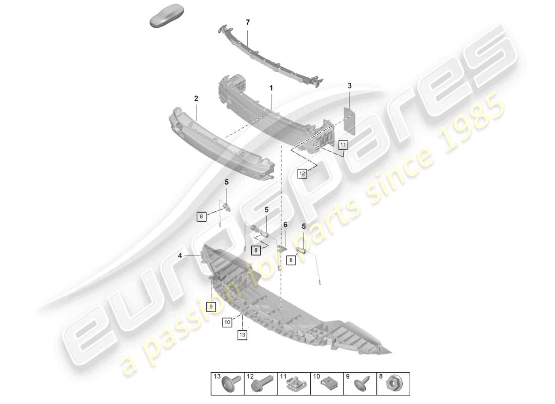 porsche 2022 (992-1 gt3/rs/st) supporto paraurti anteriore gt3 rs schema componente