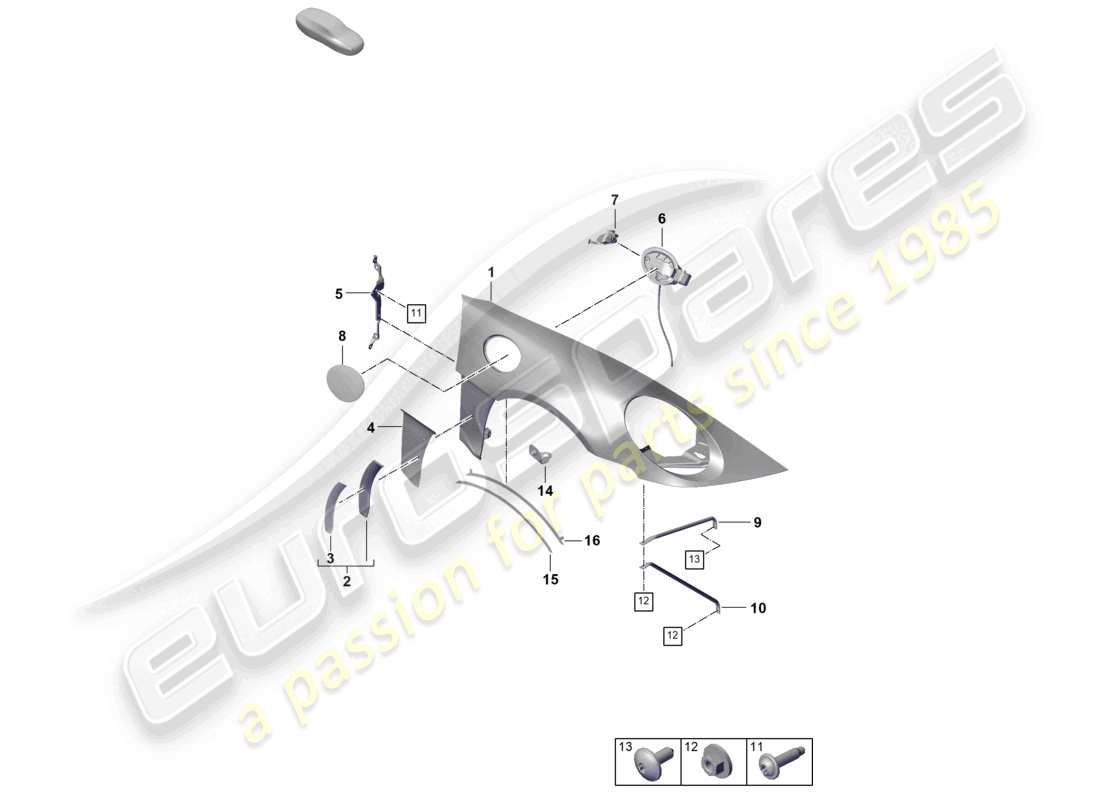 porsche 2022 (992-1 gt3/rs/st) diagramma delle parti dell'ala