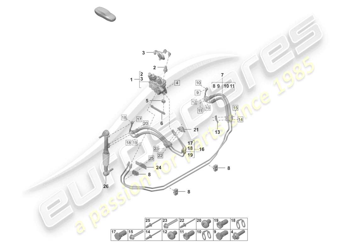 porsche 2023 (992-1 turbo / s) schema delle parti del blocco valvole della linea idraulica pdcc