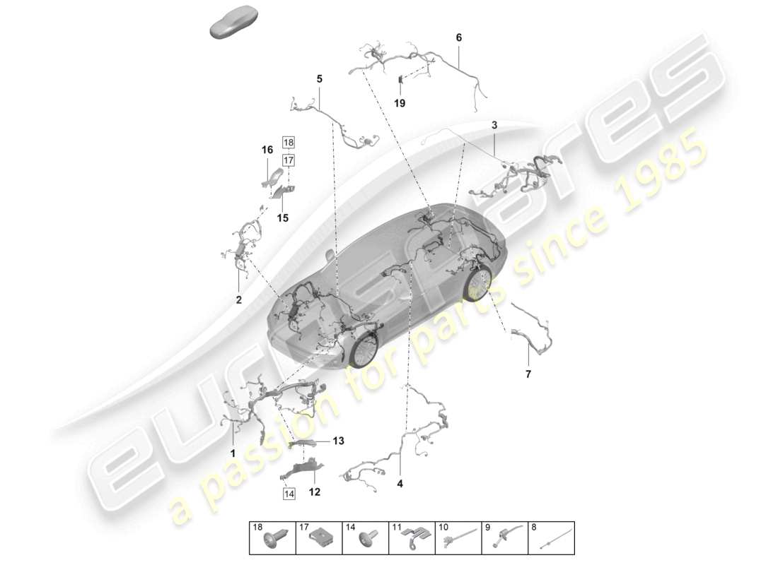 porsche 2024 (panamera 971-2) sezione cablaggio vano motore cofano posteriore schema delle parti