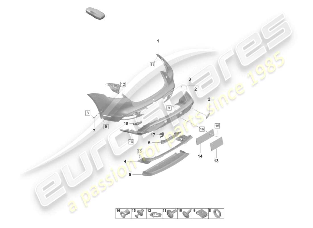 porsche 2022 (taycan 9j1-1) paraurti posteriore turbo st diagramma delle parti