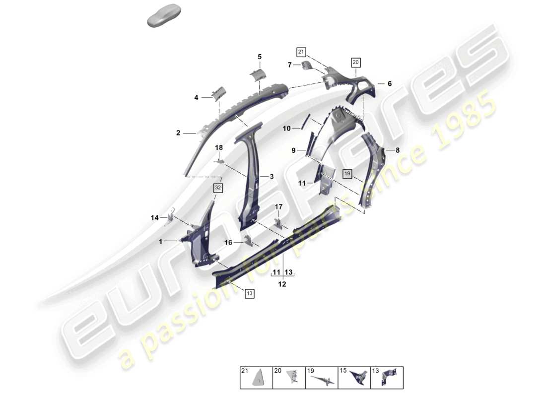 porsche 2026 (panamera 976) diagramma della parte laterale interna esterna