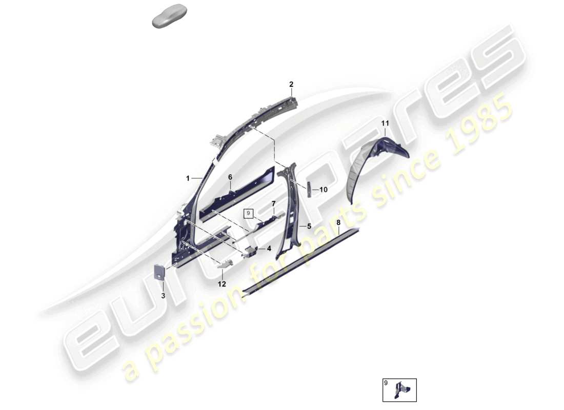 porsche 2026 (panamera 976) diagramma della parte interna della parte laterale