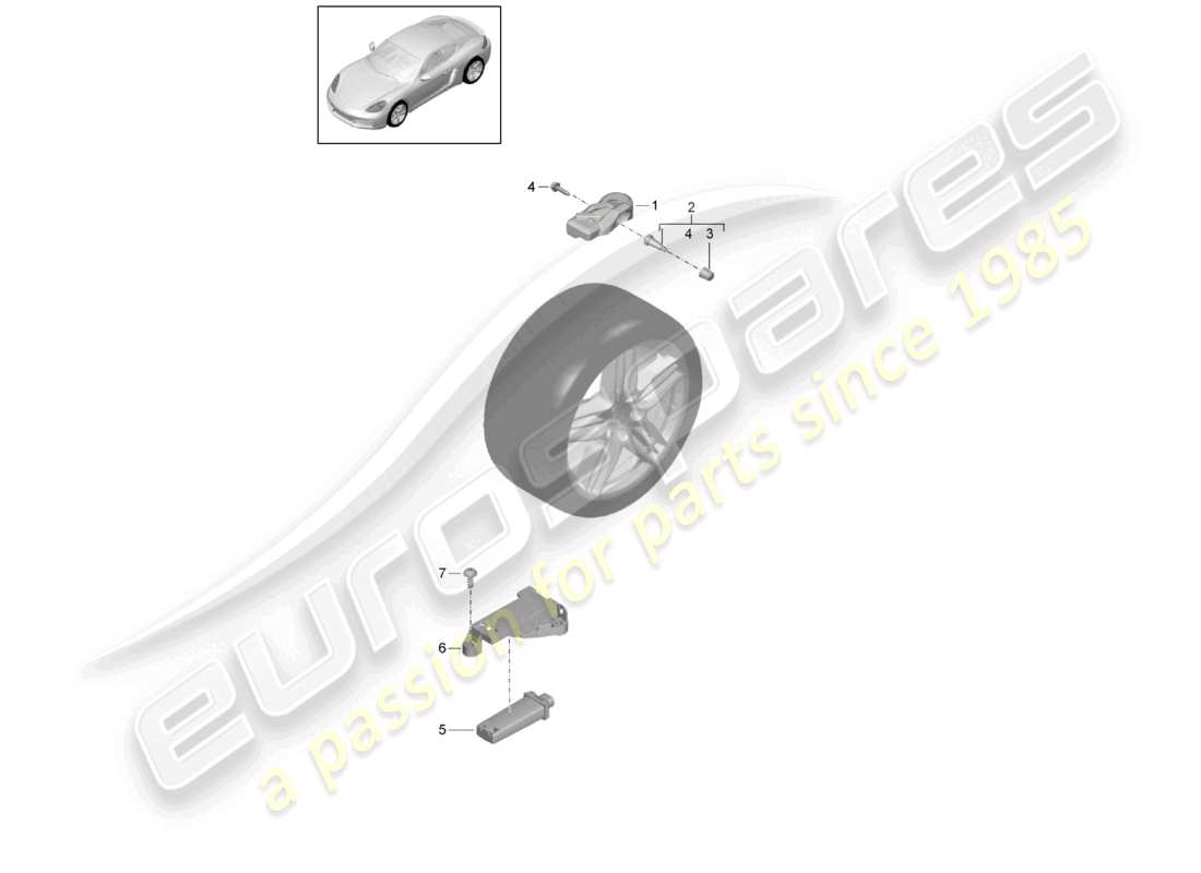 porsche 2022 (718 cayman) schema delle parti del sistema di controllo della pressione dei pneumatici