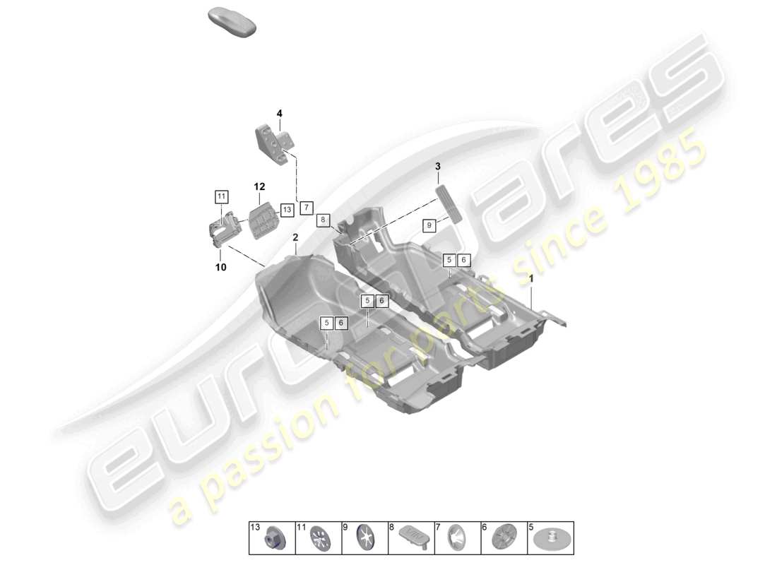 porsche 2020 (taycan 9j1-1) schema delle parti dei rivestimenti per pavimenti (moquette)