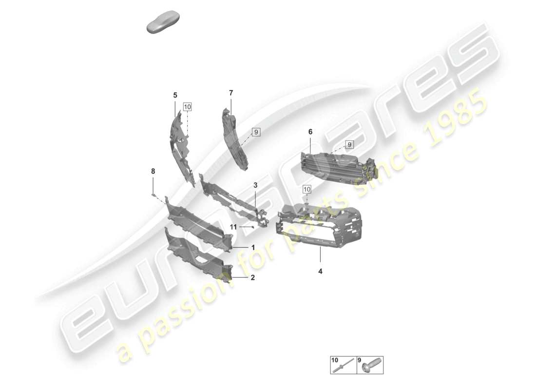 porsche 2022 (992-1) schema delle parti del paraurti anteriore della guida dell'aria