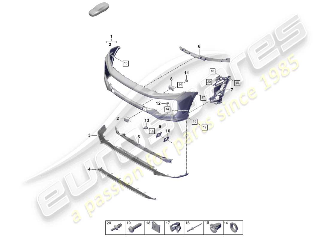 porsche 2026 (cayenne e3 pa) schema delle parti paraurti anteriore
