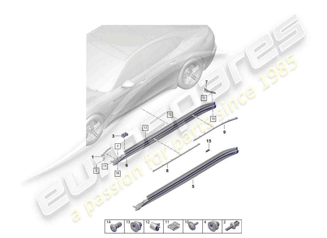 porsche 2026 (panamera 976) rivestimento lato lato schema delle parti