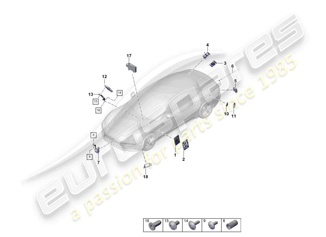 porsche 2026 (panamera 976) unità di controllo (bcm) per sistema di conv. e alimentazione ob unità di controllo per l'apertura della porta del garage unità di controllo per la regolazione della distanza per veicoli con assistenza al cambio di corsia schema dei componenti