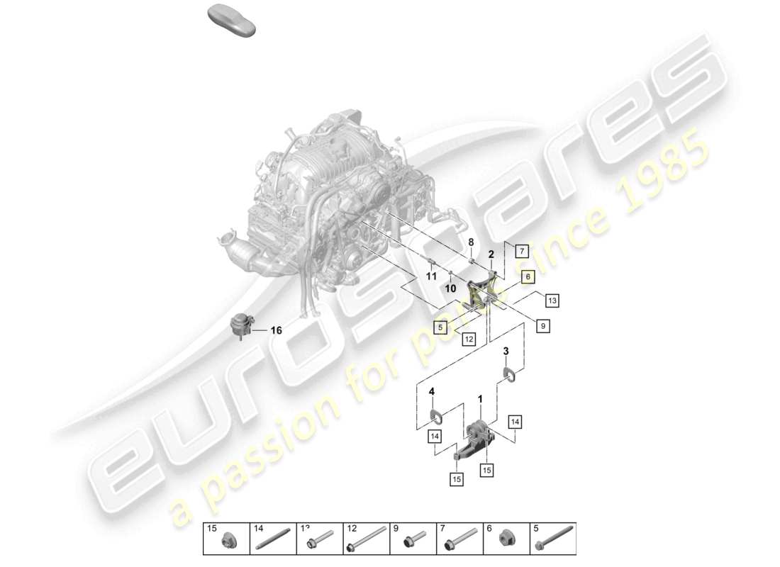 porsche 2021 (718 cayman gt4) attrezzatura di sollevamento motore schema delle parti