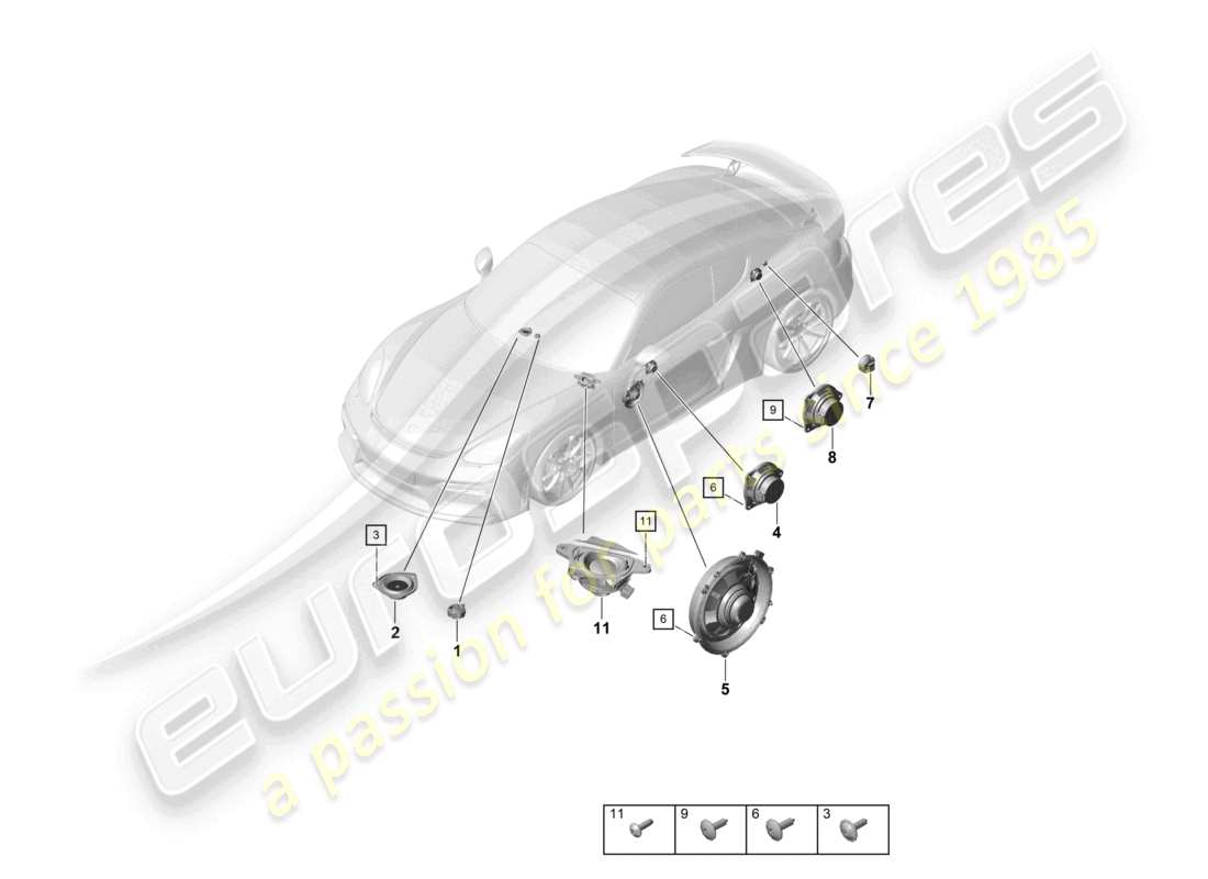 porsche 2021 (718 cayman gt4) altoparlante diagramma delle parti
