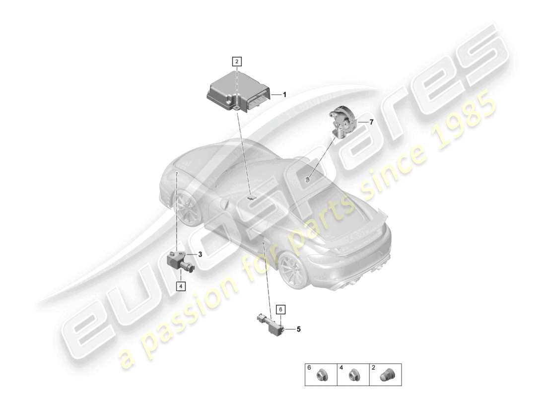 porsche 2021 (718 cayman gt4) unità di controllo per airbag sensore di pressione schema delle parti dell'airbag