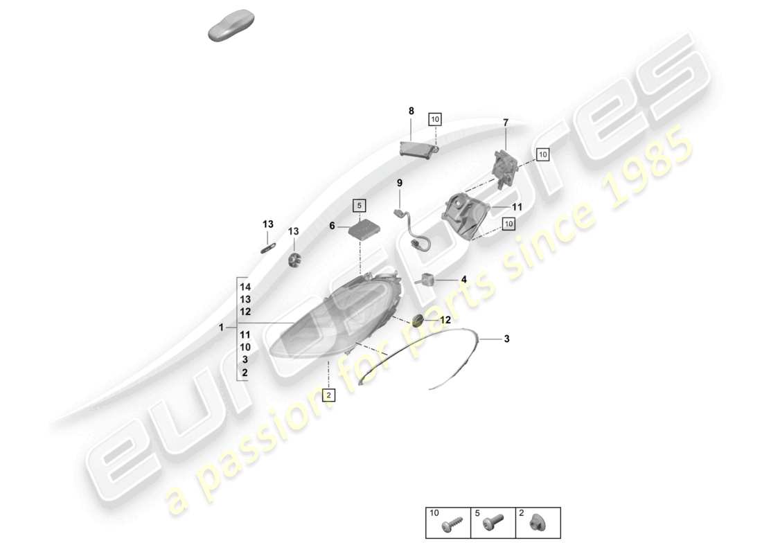 porsche 2021 (718 cayman gt4) fari diagramma delle parti