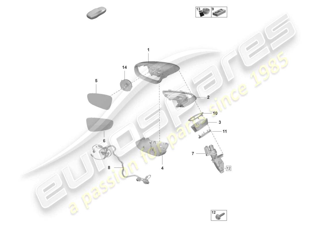 porsche 2022 (992-1 gt3/rs/st) specchio esterno diagramma delle parti