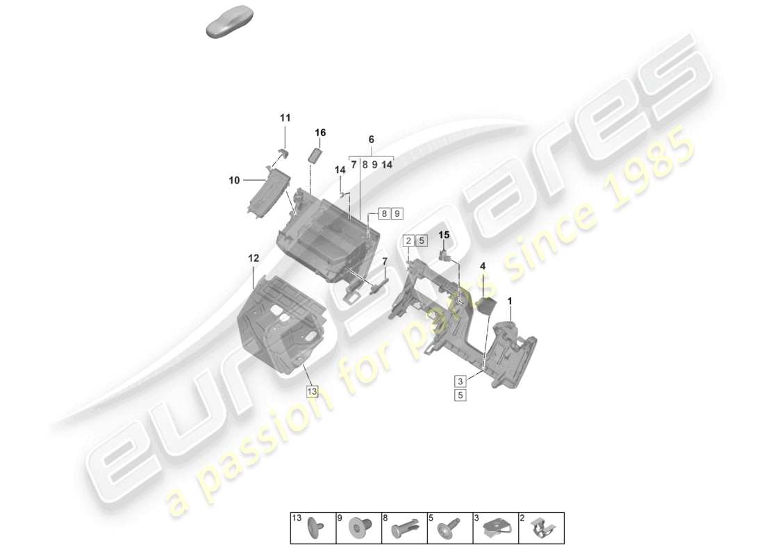 porsche 2022 (992-1 gt3/rs/st) schema delle parti del vano portaoggetti e del rivestimento (lato conducente)