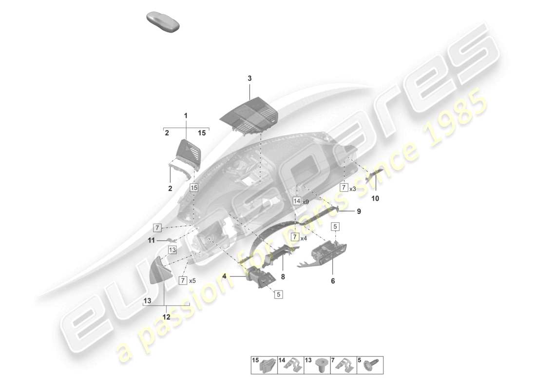 porsche 2022 (992-1 gt3/rs/st) accessori quadro strumenti schema delle parti