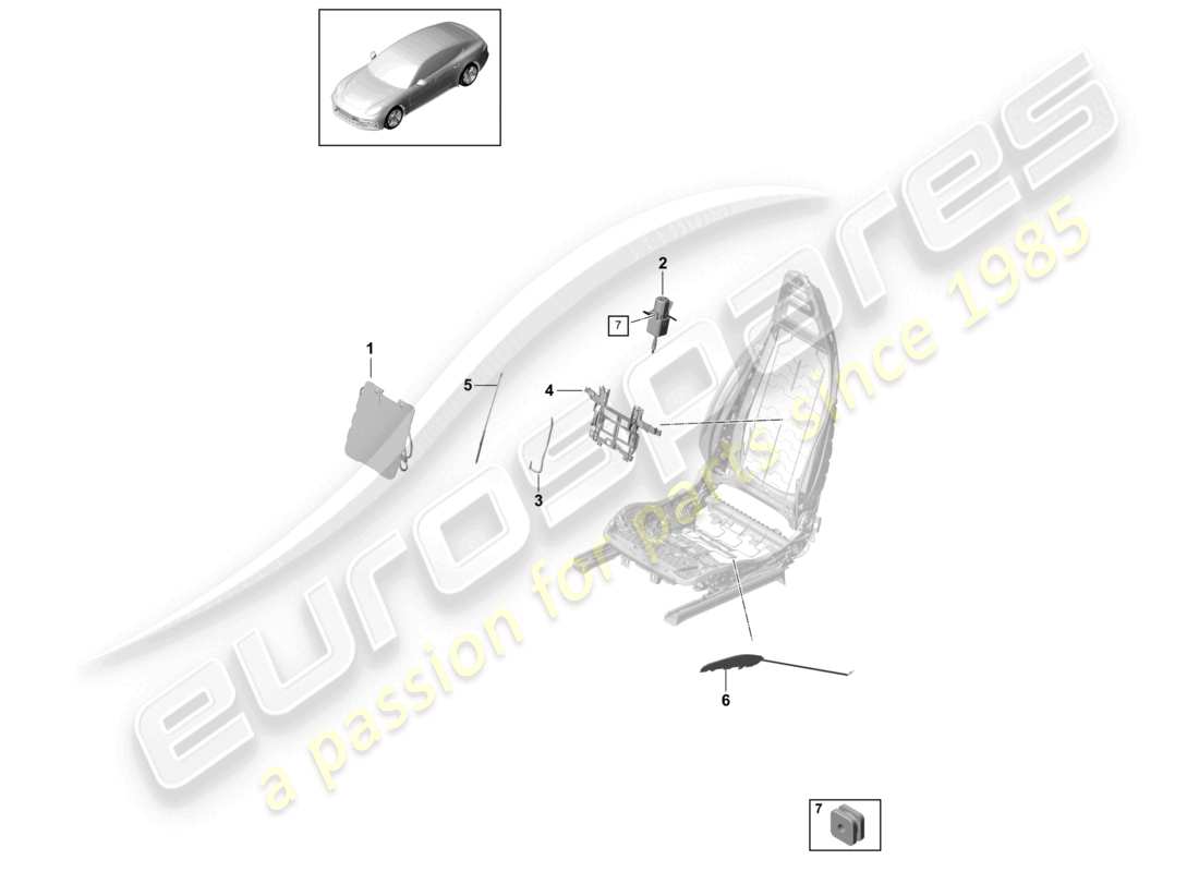 porsche 2021 (panamera 971-1) schema delle parti dei sedili sportivi anteriori con supporto lombare