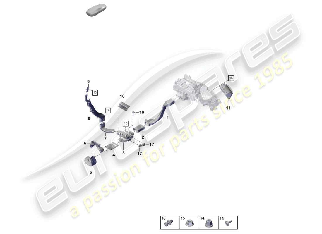 porsche 2024 (panamera 971-2) schema delle parti di ventilazione del sistema di climatizzazione dell'abitacolo della guida dell'aria 2-zone