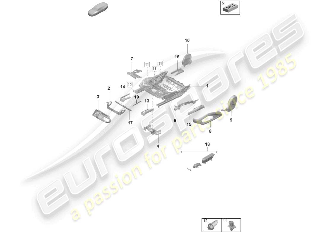 porsche 2020 (taycan 9j1-1) telaio del sedile accessori vari sedile comfort sedile sportivo diagramma delle parti