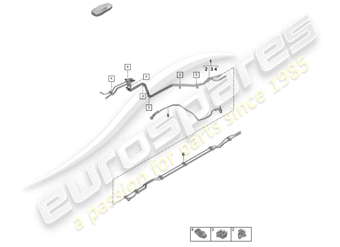 porsche 2024 (992-2) diagramma della parte posteriore della linea del carburante