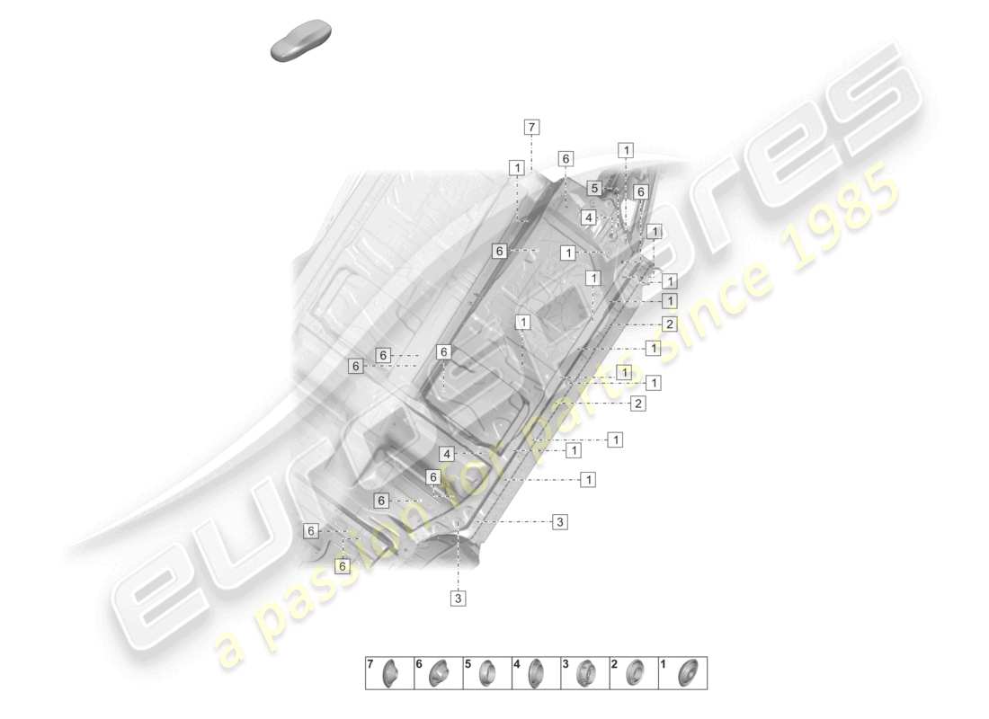 porsche 2020 (taycan 9j1-1) schema delle parti del sottoscocca anteriore sinistro