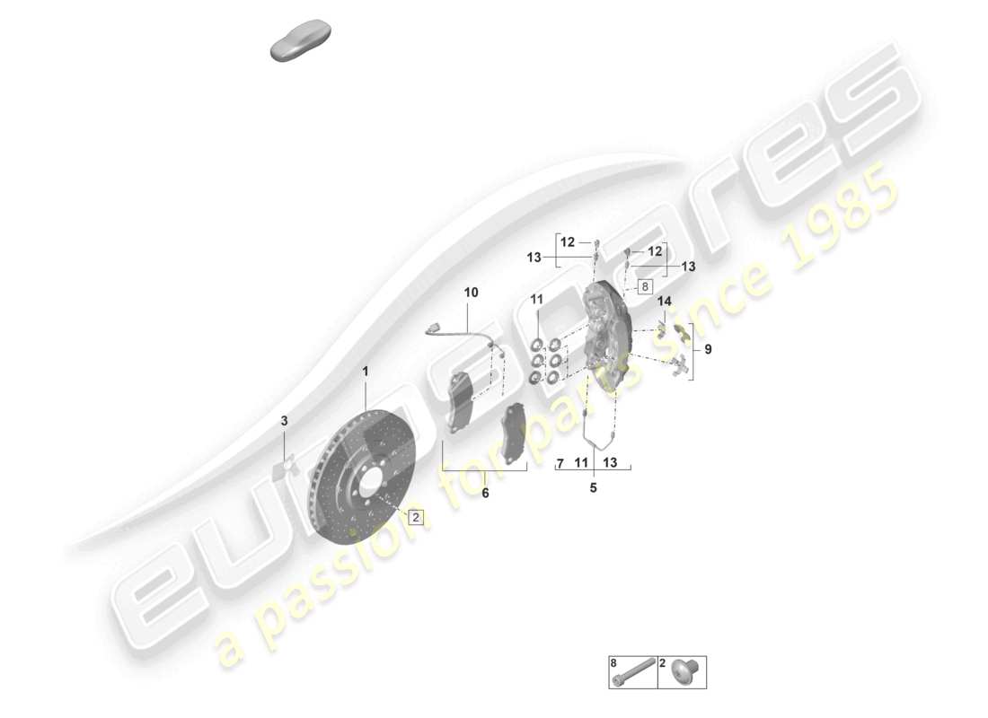 porsche 2022 (992-1 gt3/rs/st) freno a disco pccb assale anteriore diagramma delle parti