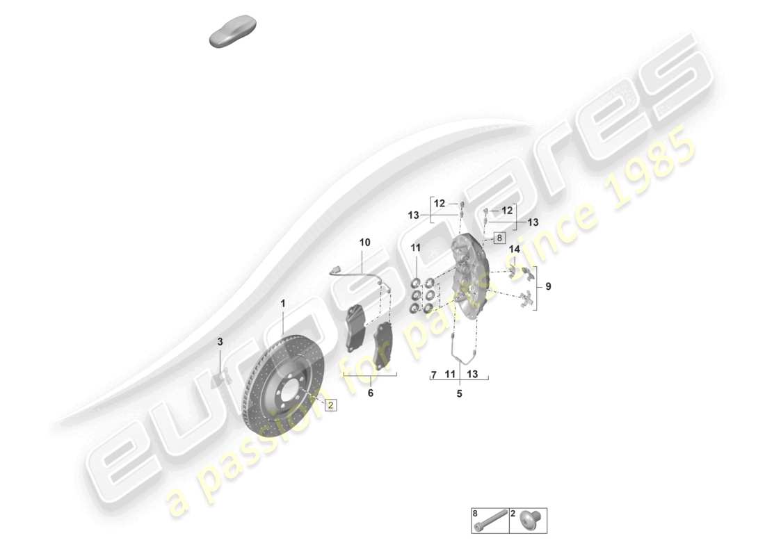 porsche 2022 (992-1 gt3/rs/st) freno a disco pccb assale anteriore diagramma delle parti