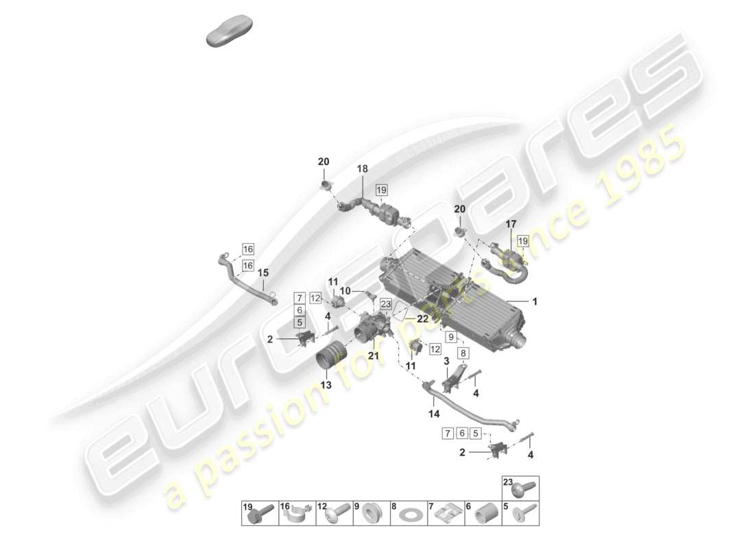 porsche 2022 (992-1) diagramma delle parti del generatore di rumore del refrigeratore d'aria di sovralimentazione