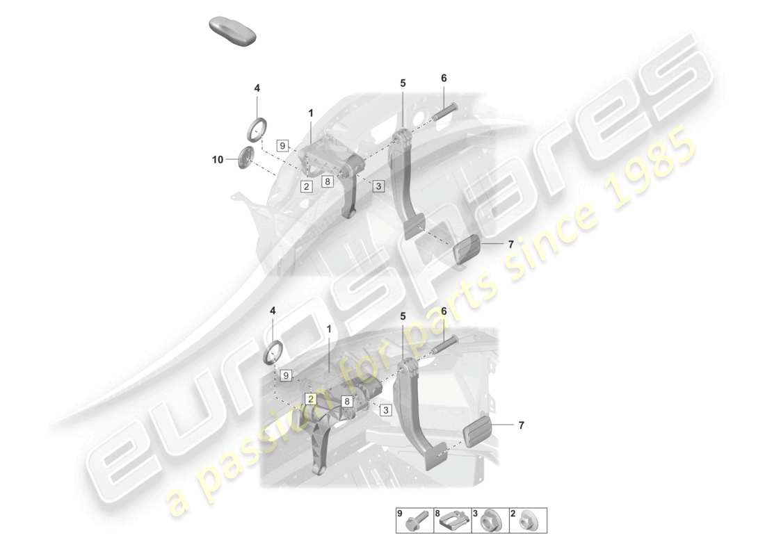 porsche 2022 (992-1) schema dei componenti del pedale del freno per cambio automatico 8-speed