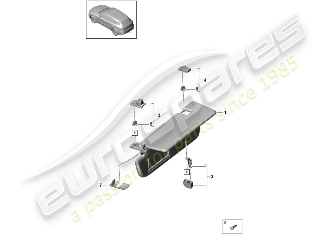 porsche 2023 (cayenne e3 9ya/9yb) schema delle parti delle visiere parasole