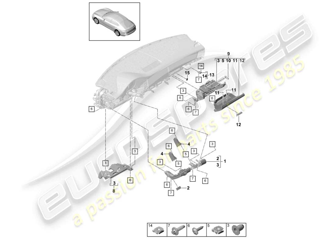 porsche 2021 (panamera 971-1) accessori inferiori rivestimento del pannello strumenti diagramma delle parti