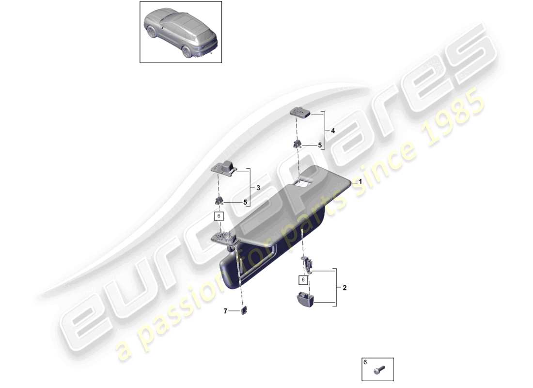 porsche 2023 (cayenne e3 9ya/9yb) schema delle parti delle visiere parasole