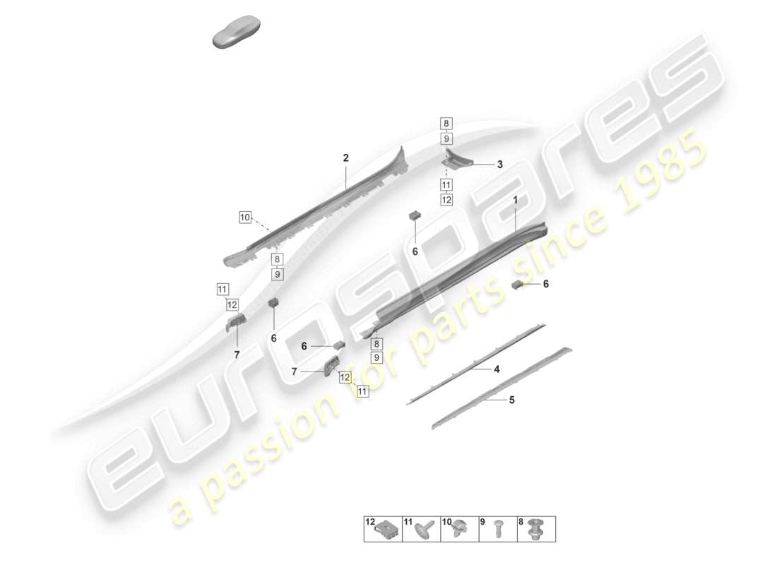 porsche 2020 (taycan 9j1-1) schema delle parti degli accessori per il rivestimento dei longheroni