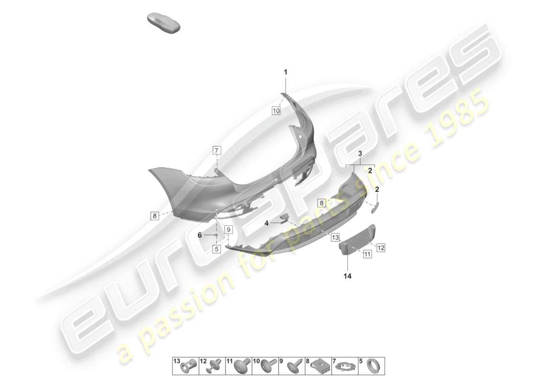 porsche 2020 (taycan 9j1-1) paraurti posteriore per variante equipaggiamento: schema base delle parti